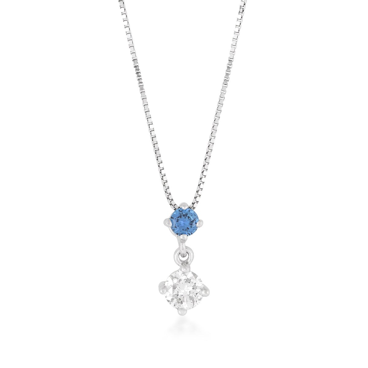 Yogo Sapphire & 3/8 ct. tw. Diamond 2-Stone Drop Pendant in 14K White Gold