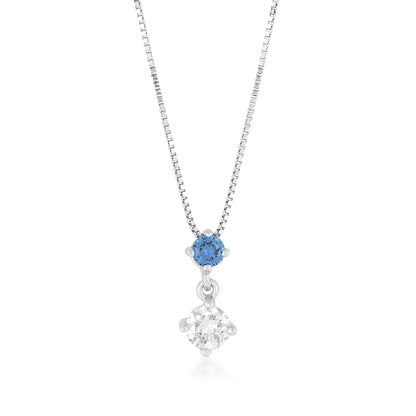 Yogo Sapphire & 3/8 ct. tw. Diamond 2-Stone Drop Pendant in 14K White Gold