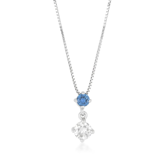 Yogo Sapphire & 3/8 ct. tw. Diamond 2-Stone Drop Pendant in 14K White Gold
