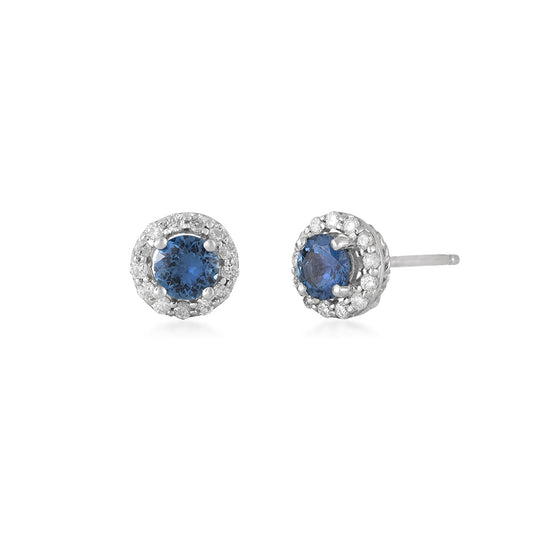 Yogo Sapphire & 1/3 ct. tw. Diamond Halo Earrings in 14K White Gold