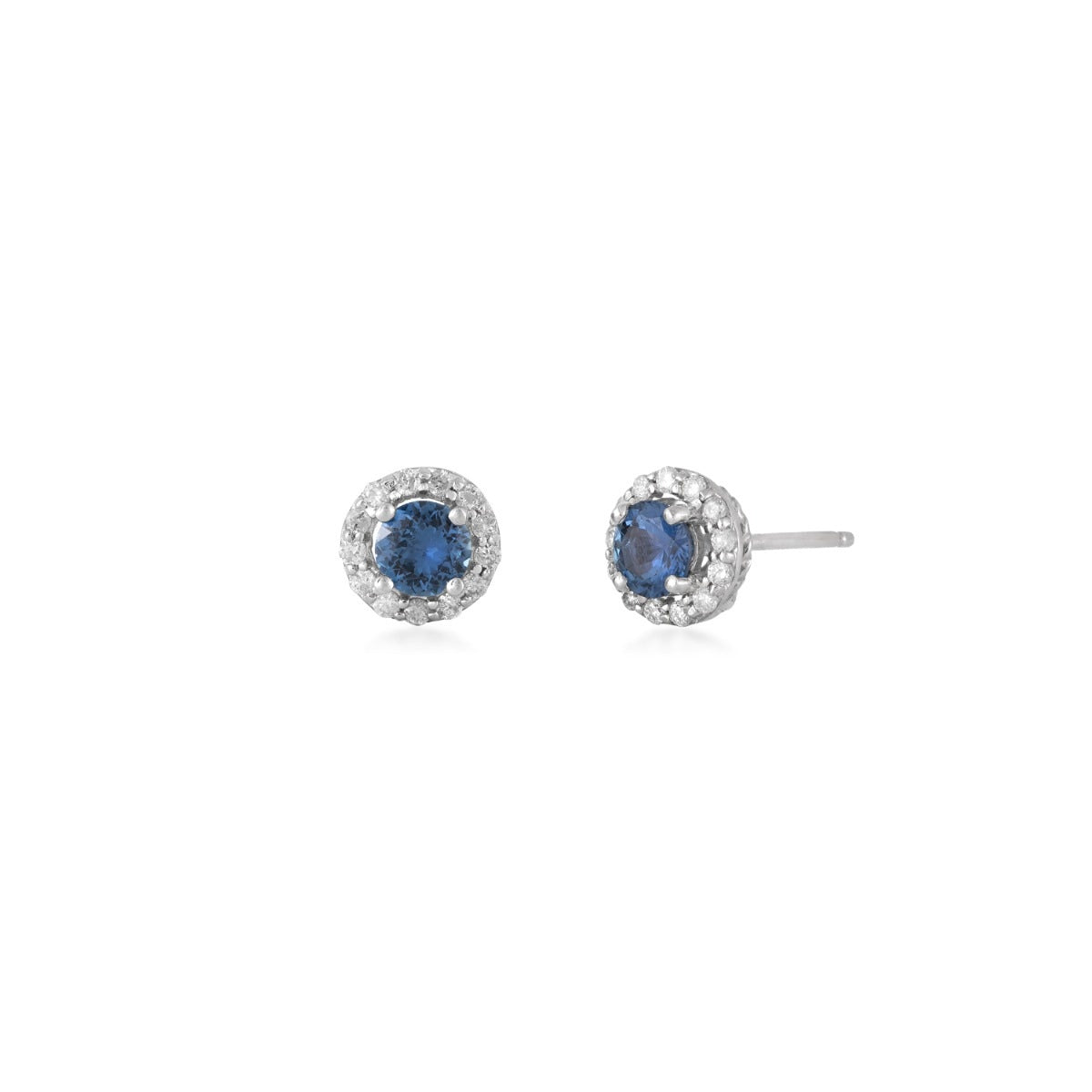 Yogo Sapphire & 1/10 ct. tw. Diamond Halo Earrings in 14K White Gold