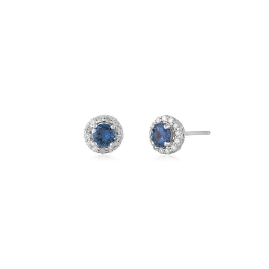 Yogo Sapphire & 1/10 ct. tw. Diamond Halo Earrings in 14K White Gold