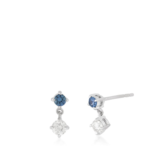 Yogo Sapphire & 1/3 ct. tw. Diamond 2-Stone Drop Earrings in 14K White Gold