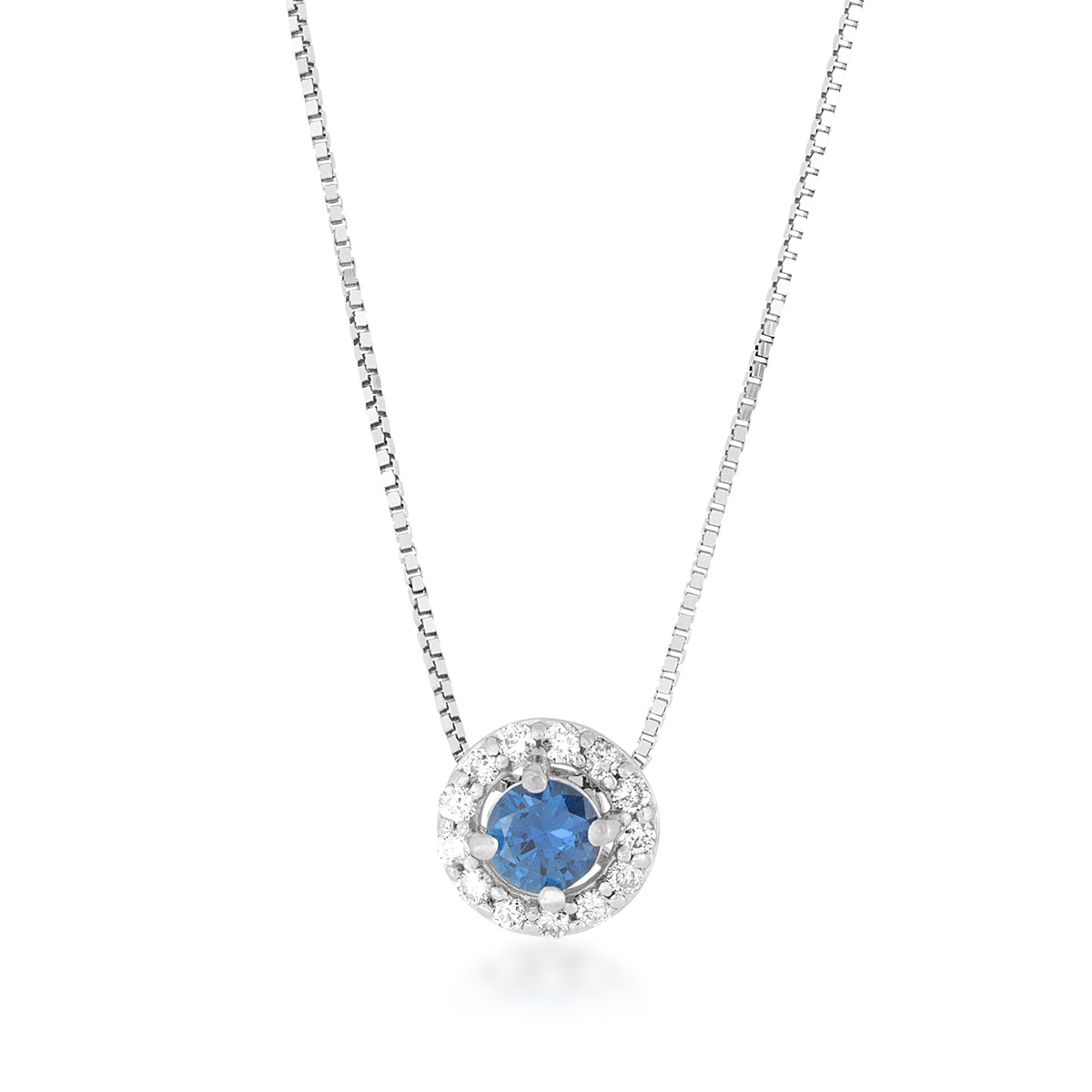 Yogo Sapphire & 1/10 ct. tw. Diamond Halo Pendant in 14K White Gold