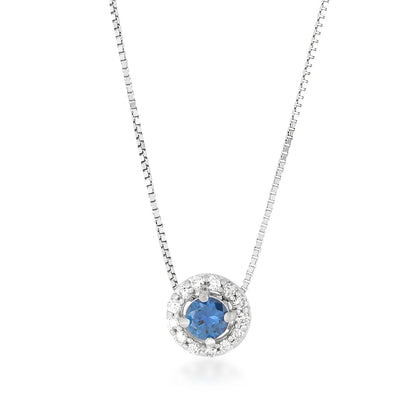Yogo Sapphire & 1/10 ct. tw. Diamond Halo Pendant in 14K White Gold