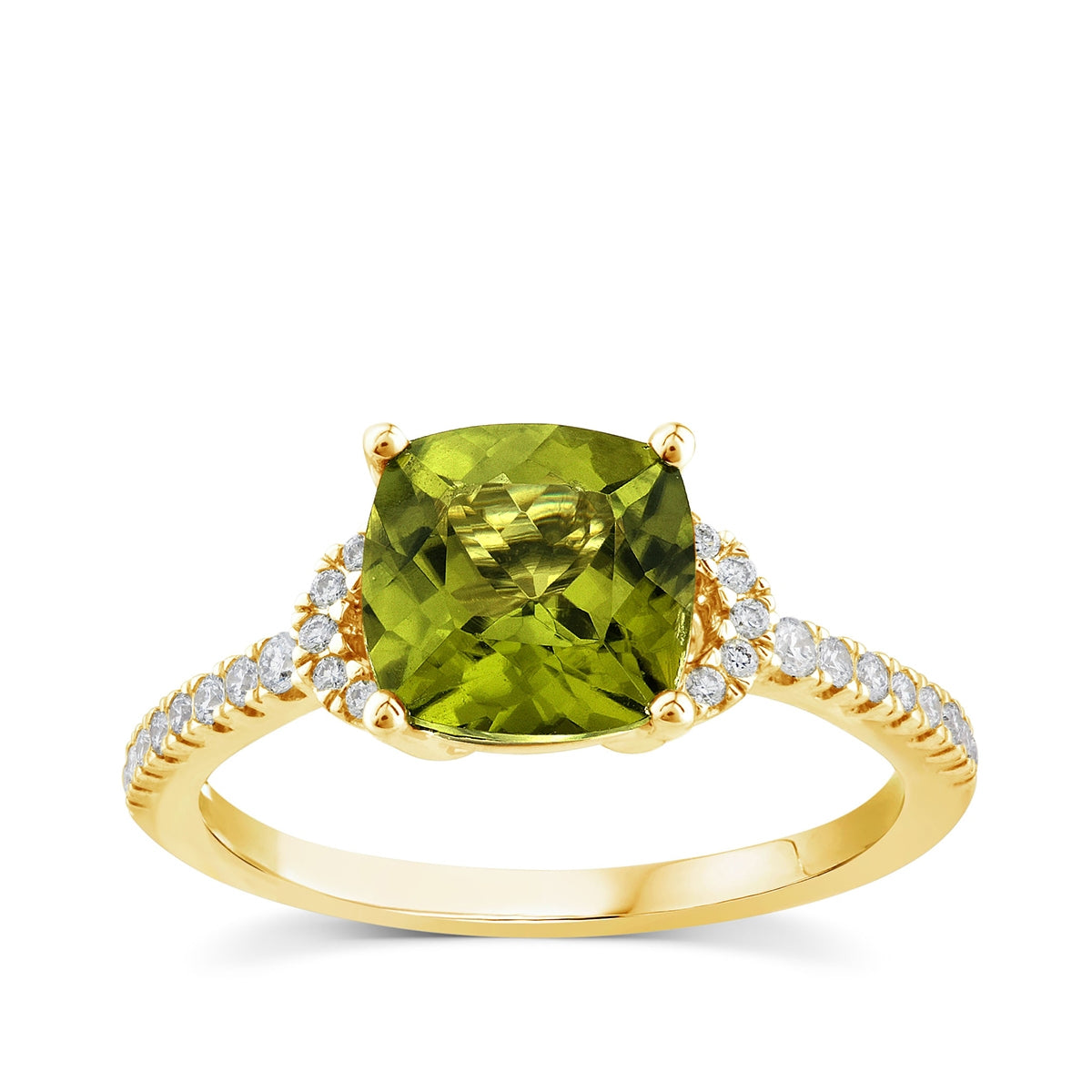 American Colors Cushion Peridot & 1/6 ct. tw. Diamond Ring in 10K Yellow Gold
