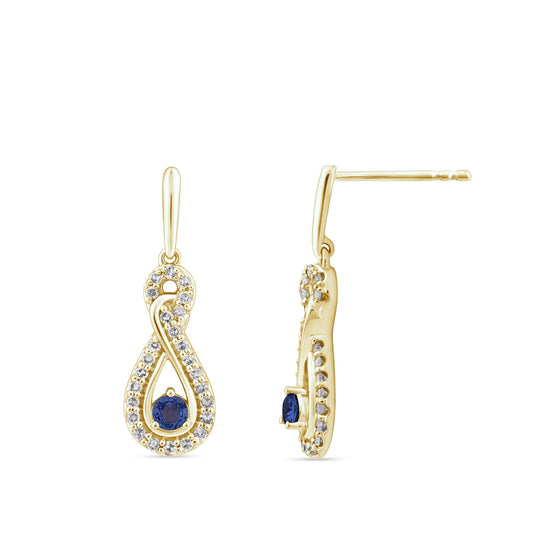 Yogo Sapphire & 1/5 ct. tw. Diamond Infinity Dangle Earrings in 14K Yellow Gold