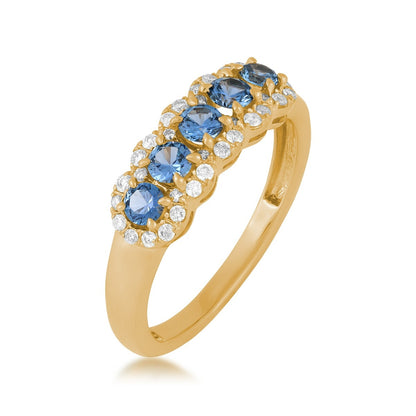5-Stone Yogo Sapphire & 1/5 ct. tw. Diamond Ring in 14K Yellow Gold front view