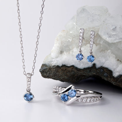 Yogo Sapphire & 1/8 ct. tw. Diamond Drop Earrings in 14K White Gold front view