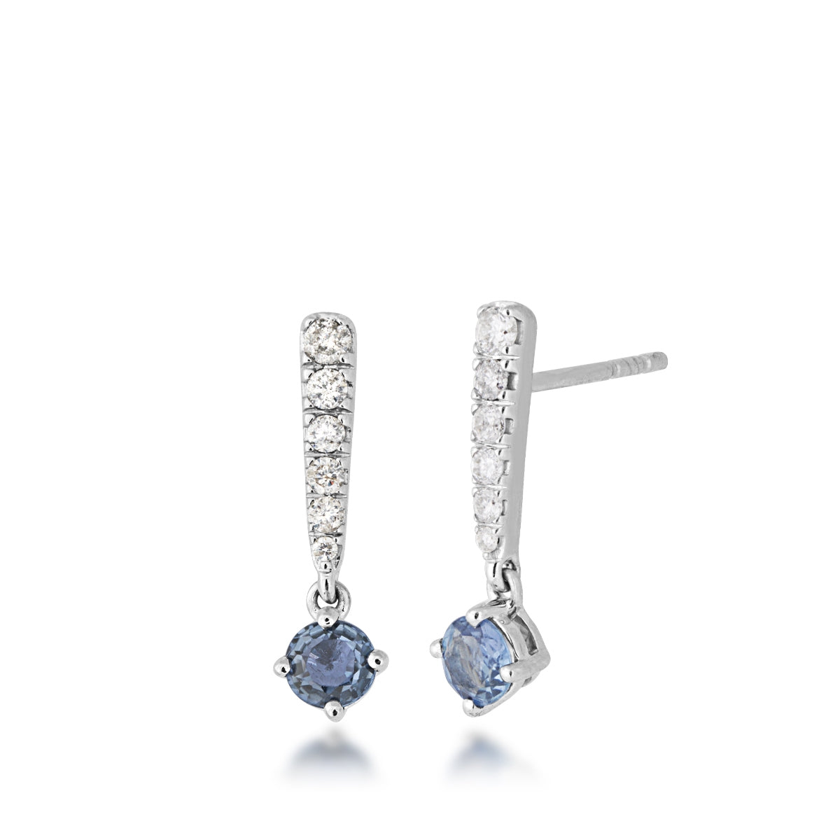 Yogo Sapphire & 1/8 ct. tw. Diamond Drop Earrings in 14K White Gold