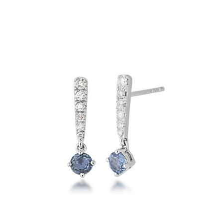 Yogo Sapphire & 1/8 ct. tw. Diamond Drop Earrings in 14K White Gold
