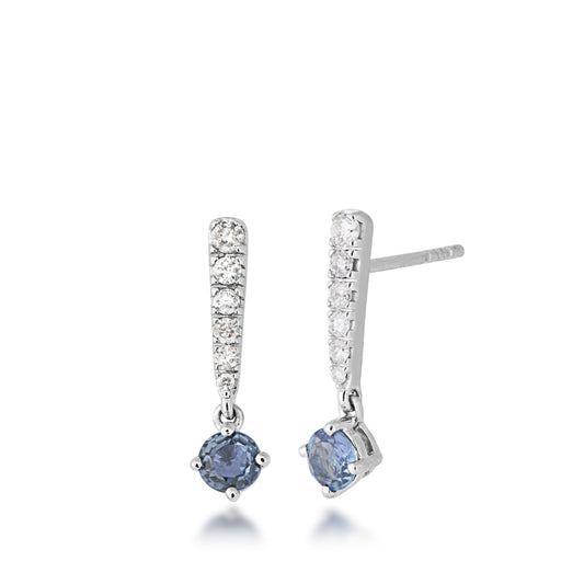 Yogo Sapphire & 1/8 ct. tw. Diamond Drop Earrings in 14K White Gold