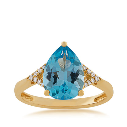 Pear Swiss Blue Topaz & Diamond Accent Ring in 10K Yellow Gold