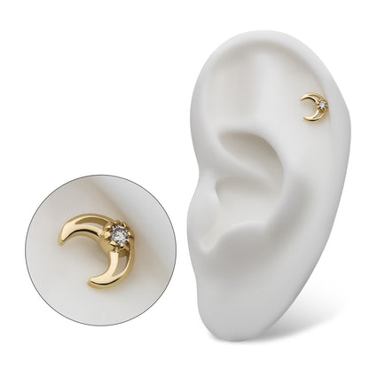 Revelry Lab-Grown Round Diamond Accent Open Crescent Moon Topper in 14K Yellow Gold side profile