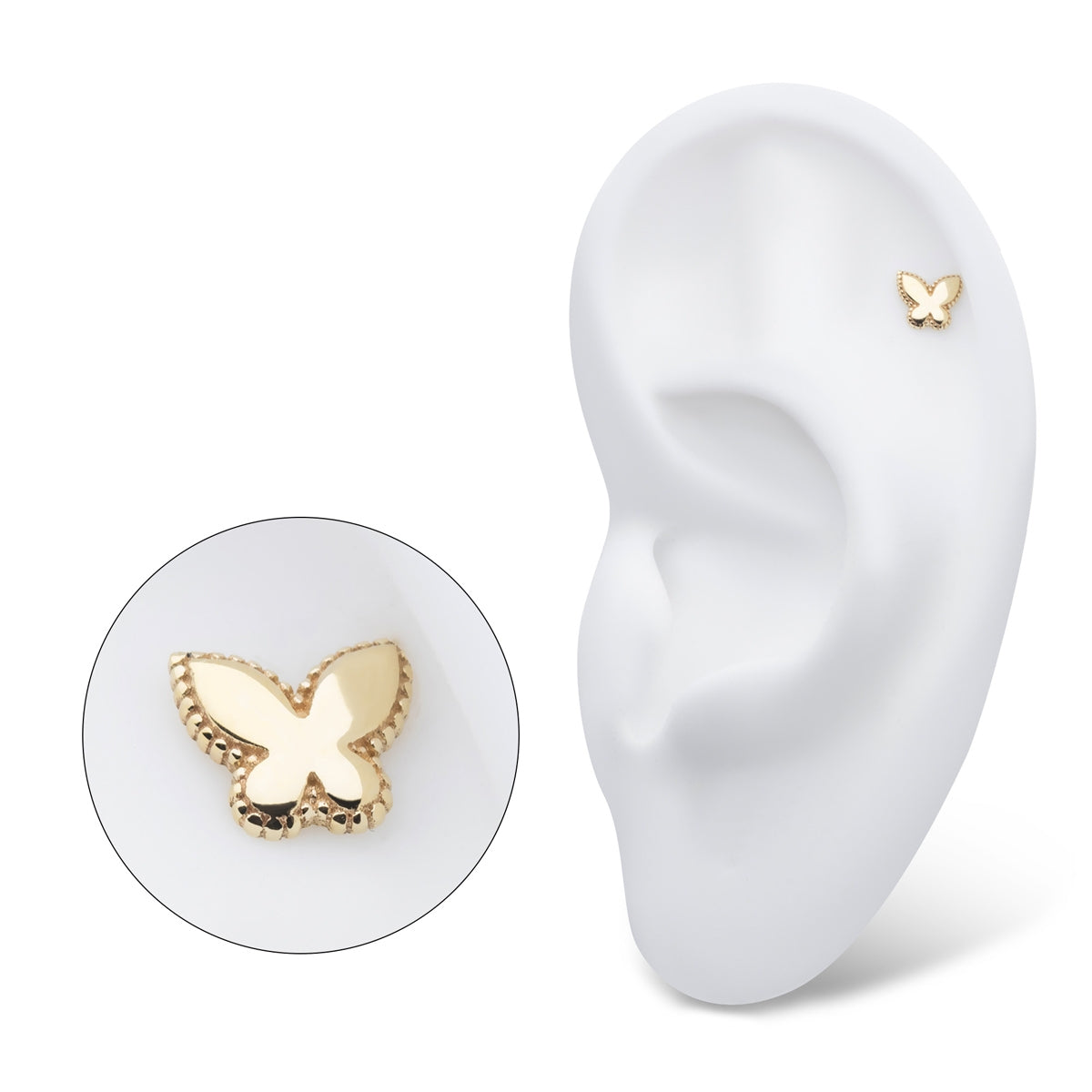 Revelry Polished Milgrain Butterfly Topper in 14K Yellow Gold side profile