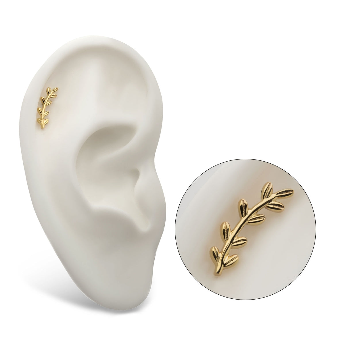 Revelry Polished Fern Leaf Branch Topper in 14K Yellow Gold side profile