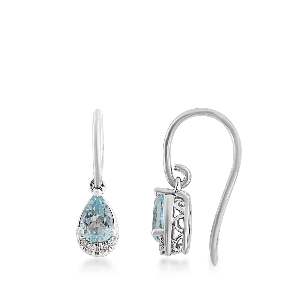 Pear Aquamarine & Diamond Accent Dangle Earrings in 10K White Gold