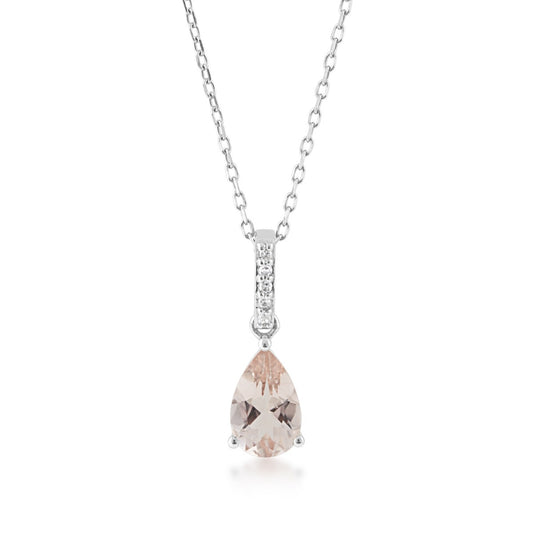 Pear Morganite & Diamond Accent Drop Pendant in 10K White Gold