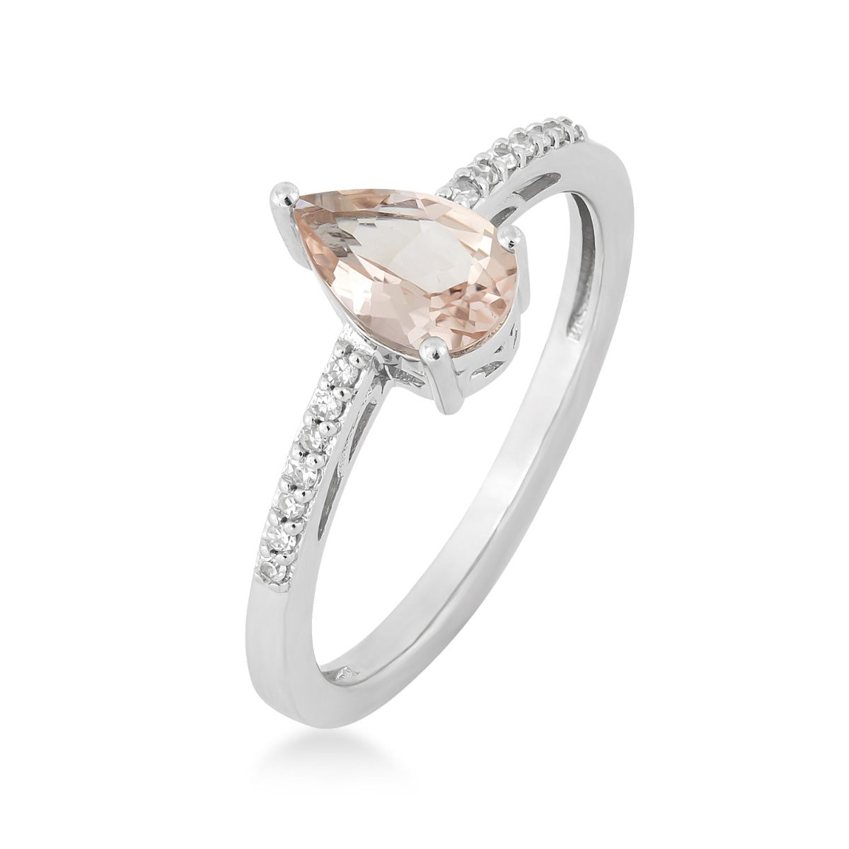 Pear Morganite & Diamond Accent Ring in 10K White Gold front view