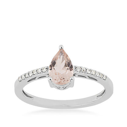 Pear Morganite & Diamond Accent Ring in 10K White Gold