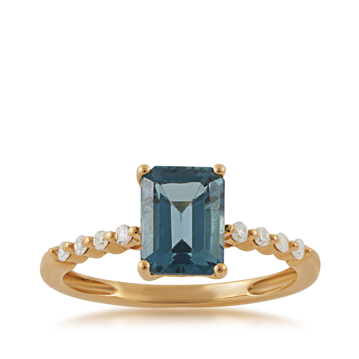Emerald Cut London Blue Topaz & 1/8 ct. tw. Diamond Ring in 10K Yellow Gold