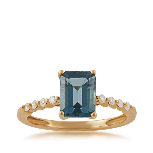 Emerald Cut London Blue Topaz & 1/8 ct. tw. Diamond Ring in 10K Yellow Gold