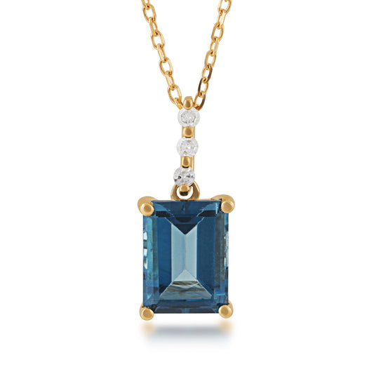 Emerald Cut London Blue Topaz & Diamond Accent Pendant in 10K Yellow Gold