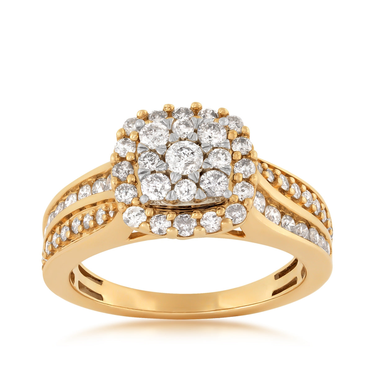 Fairytale Diamonds 1 ct. tw. Diamond Cushion Cluster Halo Engagement Ring in 10K Yellow Gold