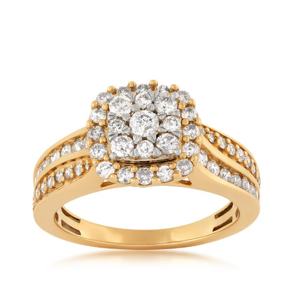 Fairytale Diamonds 1 ct. tw. Diamond Cushion Cluster Halo Engagement Ring in 10K Yellow Gold
