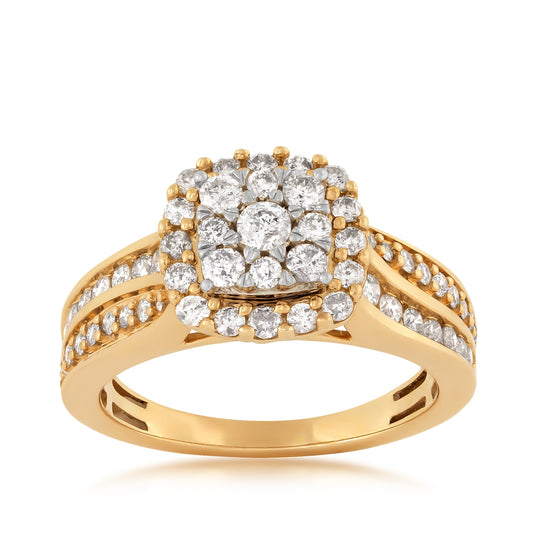 Fairytale Diamonds 1 ct. tw. Diamond Cushion Cluster Halo Engagement Ring in 10K Yellow Gold