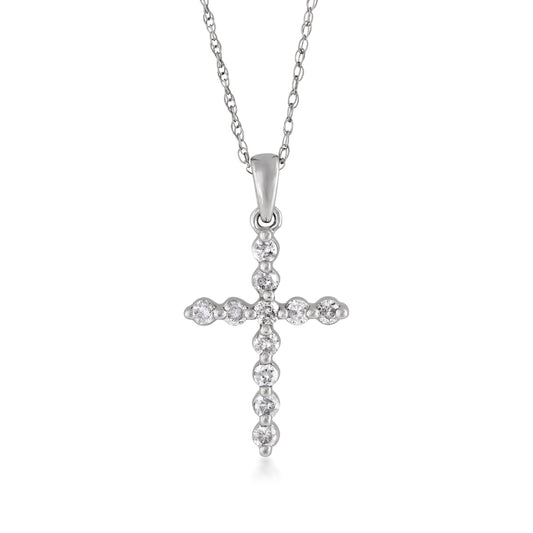 1/4 ct. tw. Round 11-Stone Diamond Cross Pendant in 10K White Gold