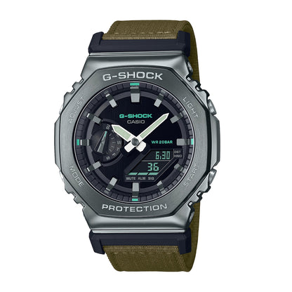 G-Shock Men's G-Steel Gray Stainless Steel Watch with Black Dial & Green Canvas Strap