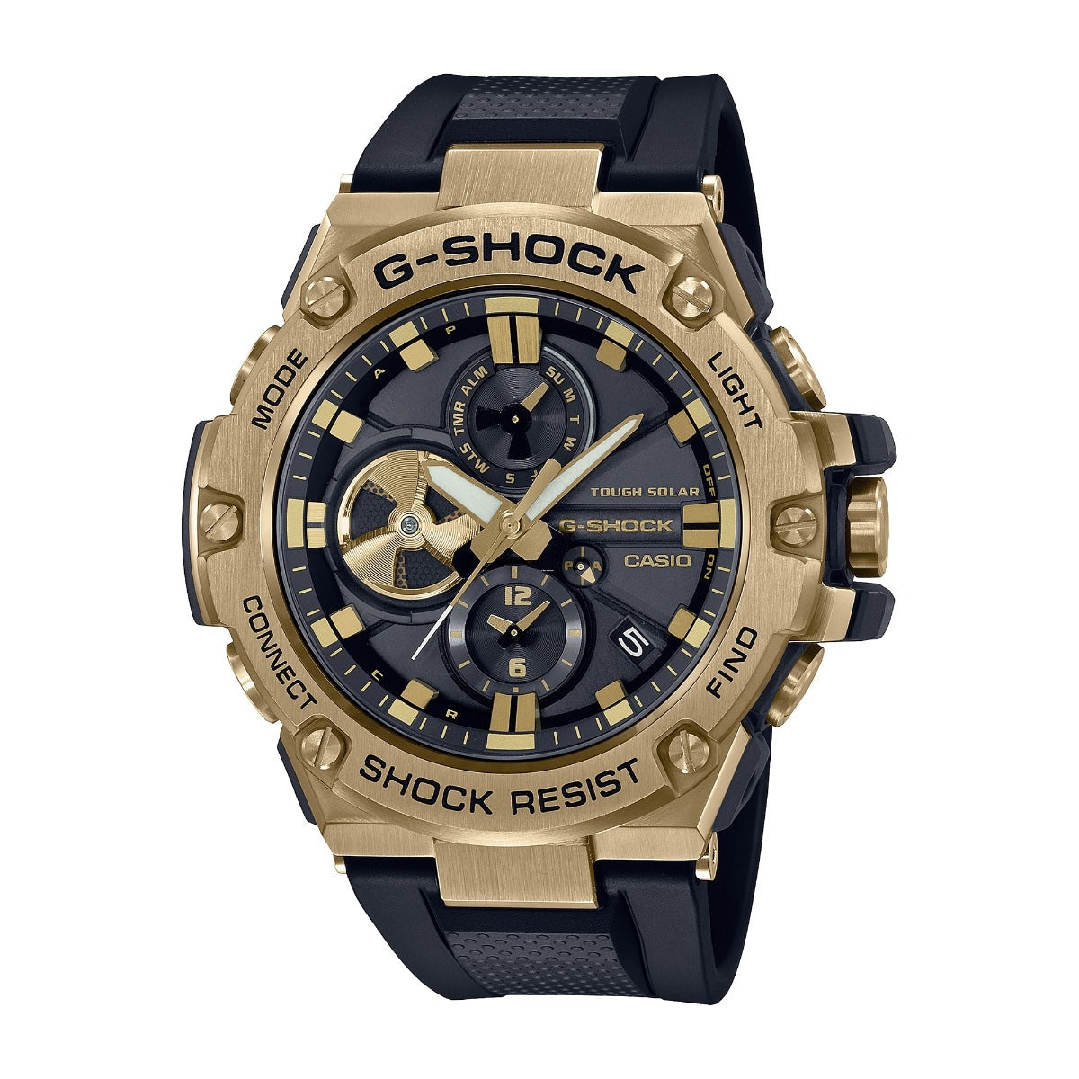 G-Shock Men's G-Steel Solar Gold-Tone Stainless Steel Watch with Black Dial & Resin Strap