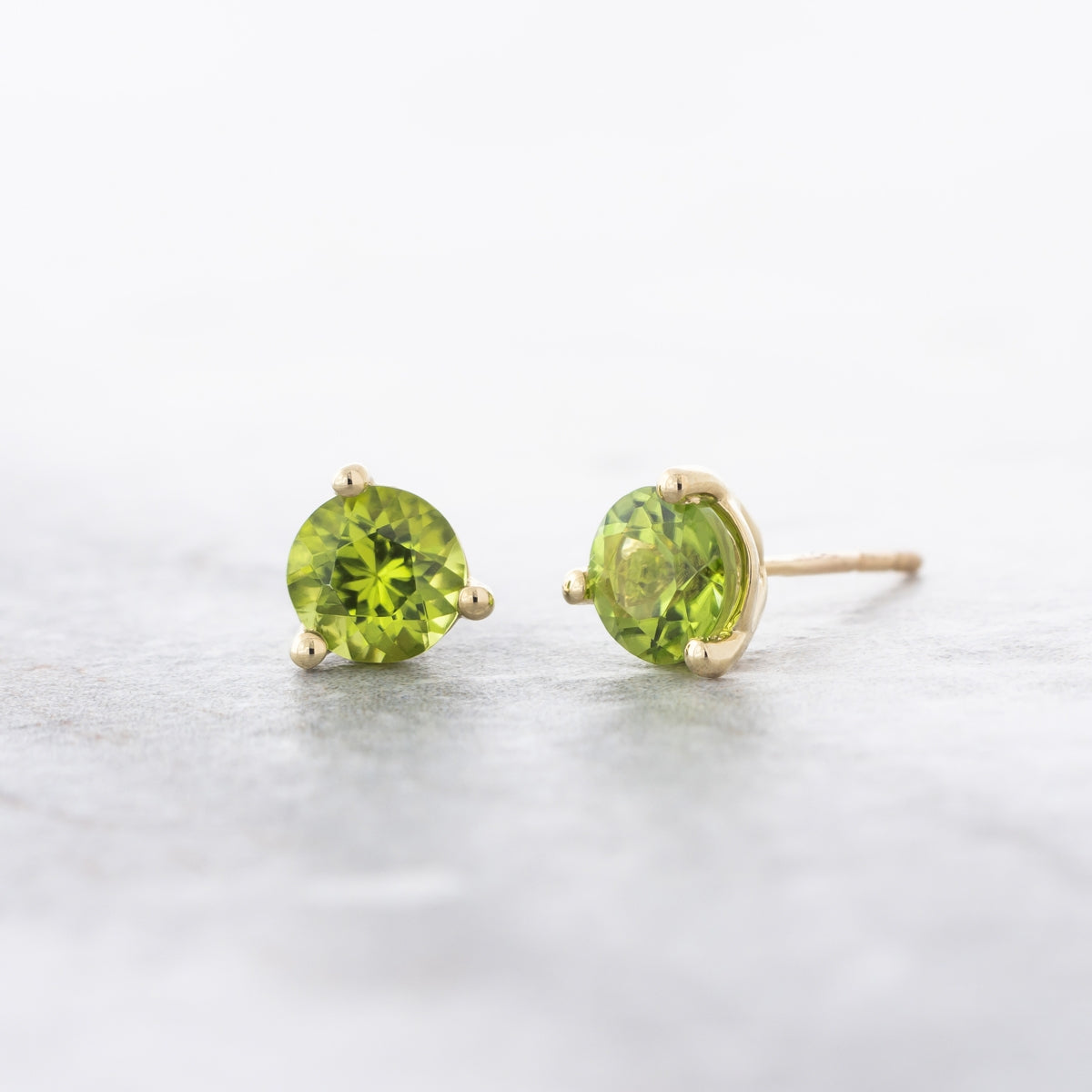 American Colors 5mm Peridot Stud Earrings in 10K Yellow Gold front view