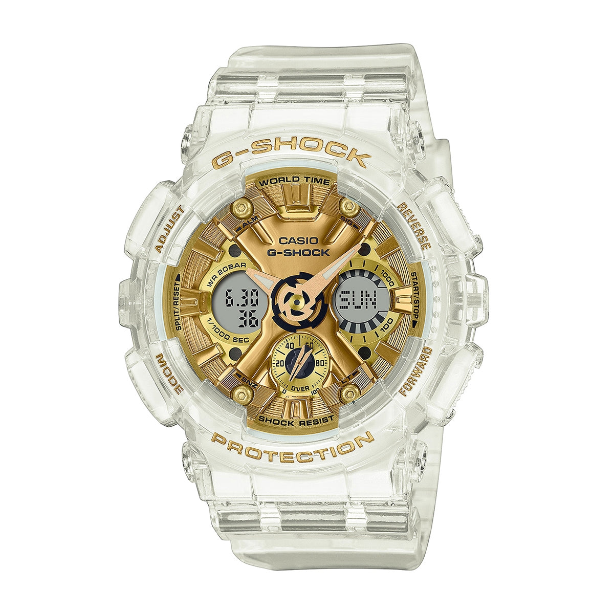 G-Shock Ladies' Analog-Digital White Resin Watch with Gold Dial