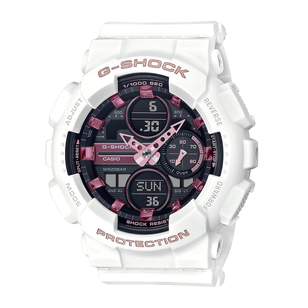 G-Shock Ladies' Analog-Digital White Resin Watch with Black & Pink Dial