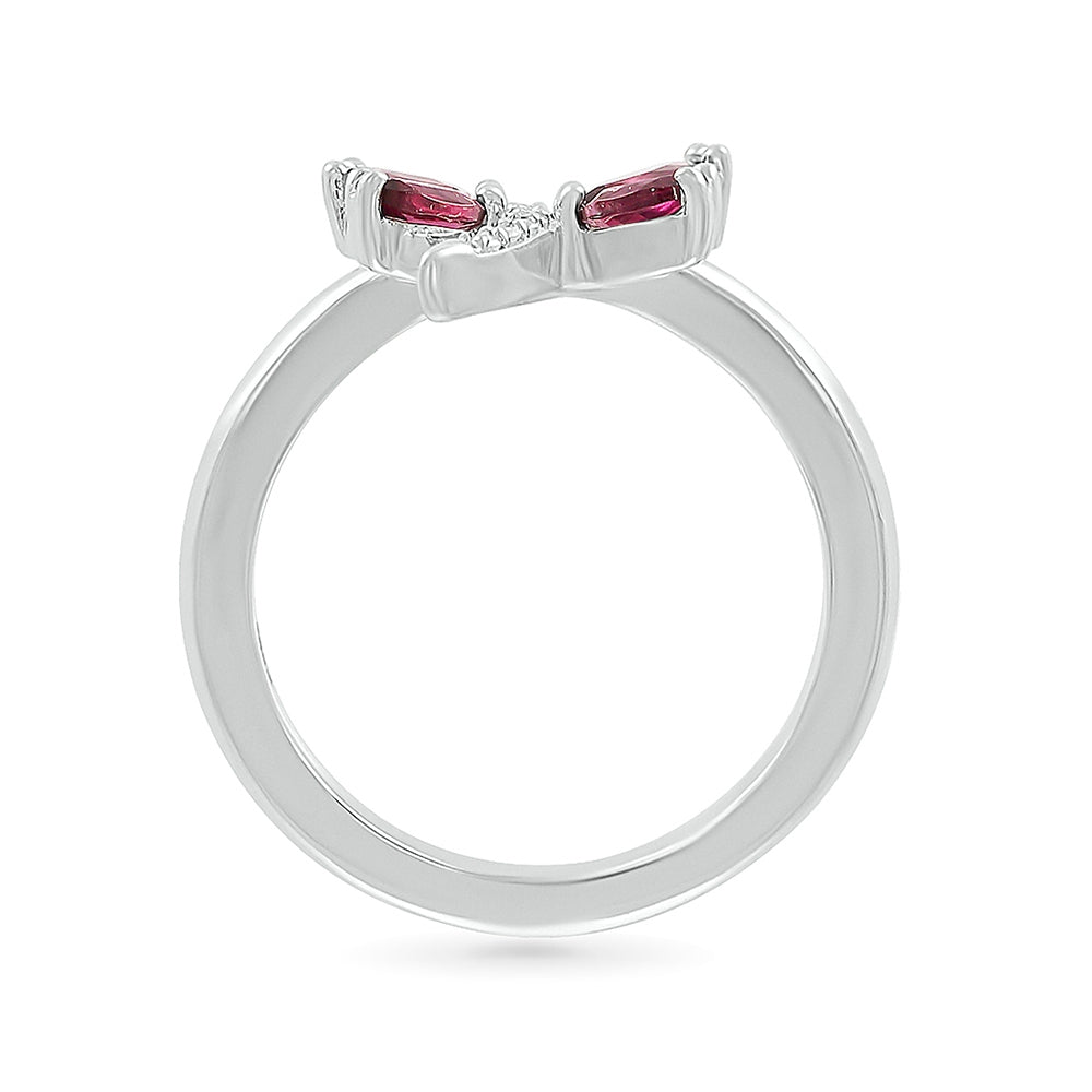 Marquise Rhodolite Garnet & Created White Sapphire Dragonfly Ring in Sterling Silver front view