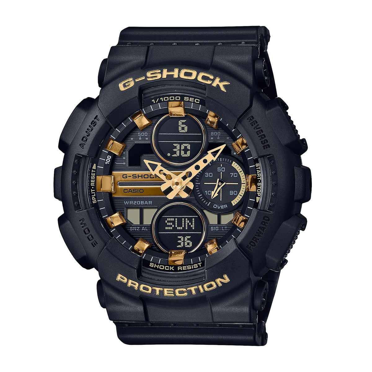G-Shock Ladies' Analog-Digital Black Resin Watch with Black & Gold Dial