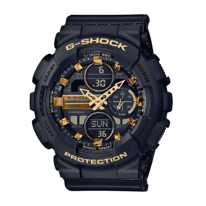 G-Shock Ladies' Analog-Digital Black Resin Watch with Black & Gold Dial