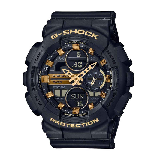 G-Shock Ladies' Analog-Digital Black Resin Watch with Black & Gold Dial