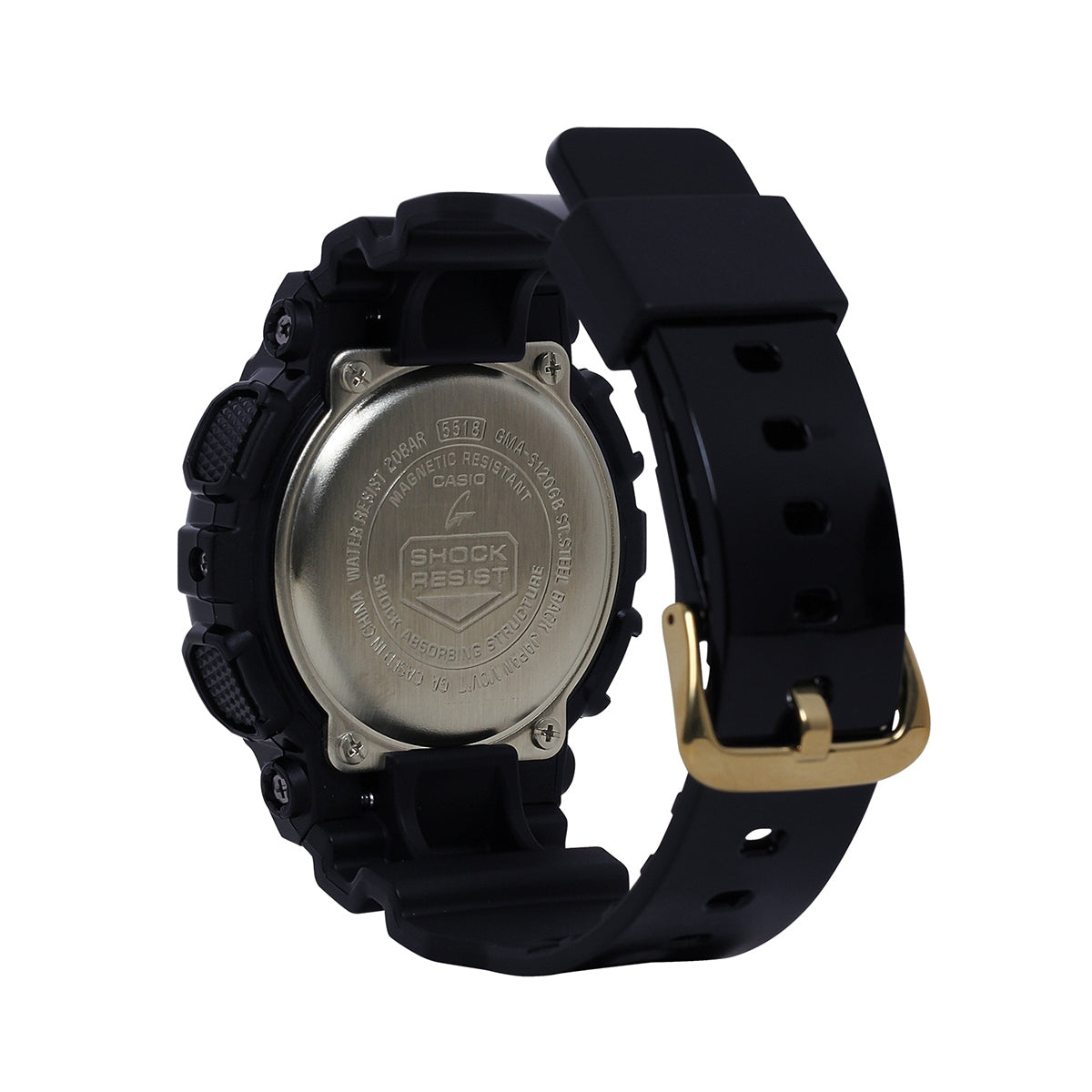 G-Shock Ladies' Analog-Digital Black Resin Watch with Gold Dial front view