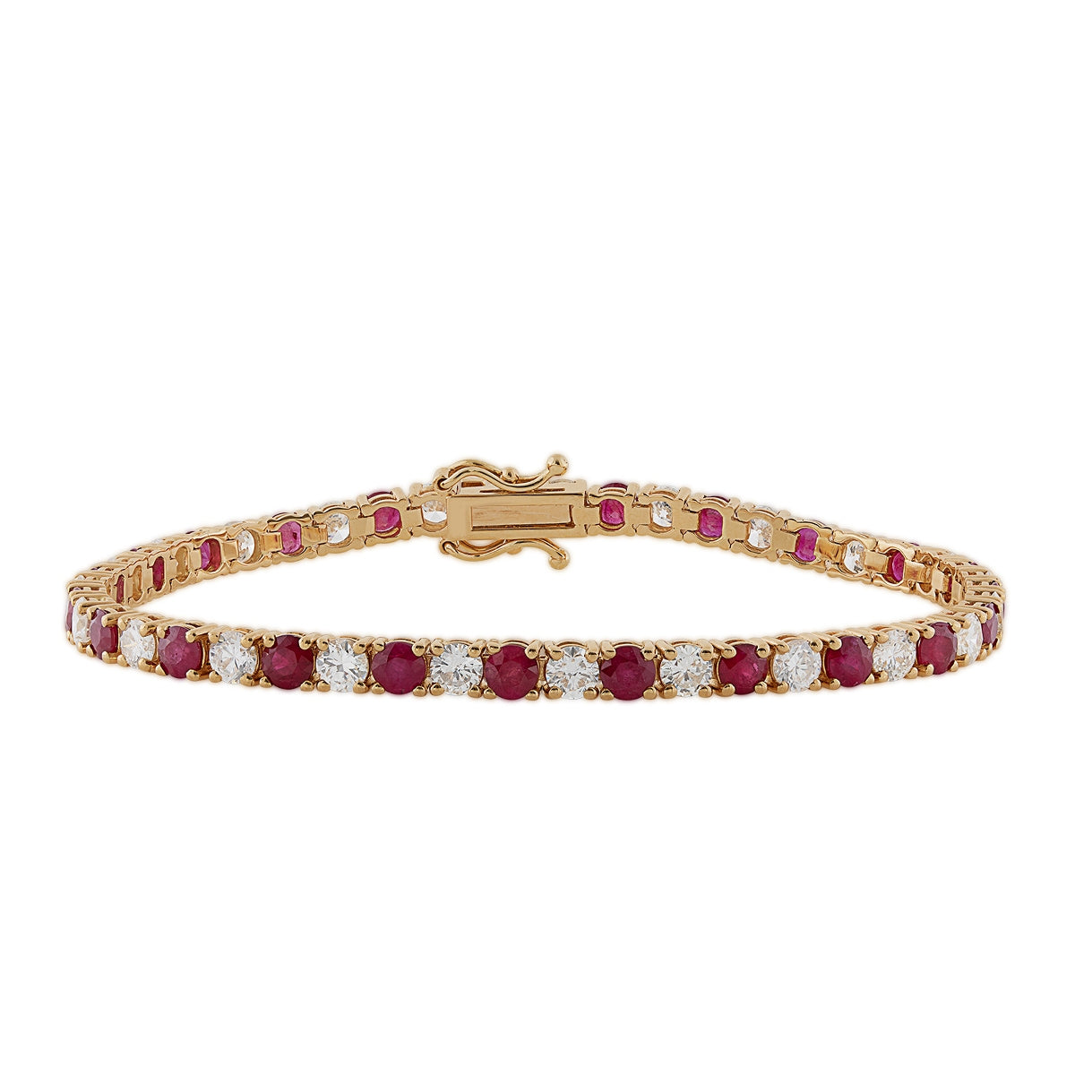 Round Ruby & 4 ct. tw. Diamond 7-inch Tennis Bracelet in 14K Yellow Gold