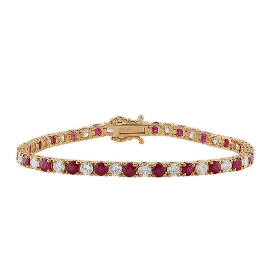 Round Ruby & 4 ct. tw. Diamond 7-inch Tennis Bracelet in 14K Yellow Gold