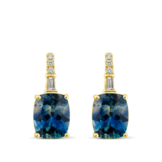 American Colors Cushion Montana Sapphire & Diamond Accent Drop Earrings in 10K Yellow Gold