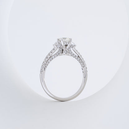 3-Stone 1 ct. tw. Round Brilliant Diamond Engagement Ring in 14K White Gold close-up detail