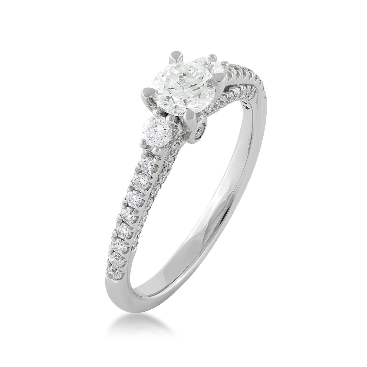 3-Stone 1 ct. tw. Round Brilliant Diamond Engagement Ring in 14K White Gold front view