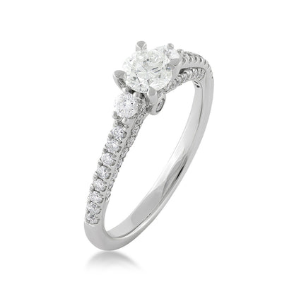 3-Stone 1 ct. tw. Round Brilliant Diamond Engagement Ring in 14K White Gold front view