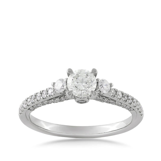 3-Stone 1 ct. tw. Round Brilliant Diamond Engagement Ring in 14K White Gold