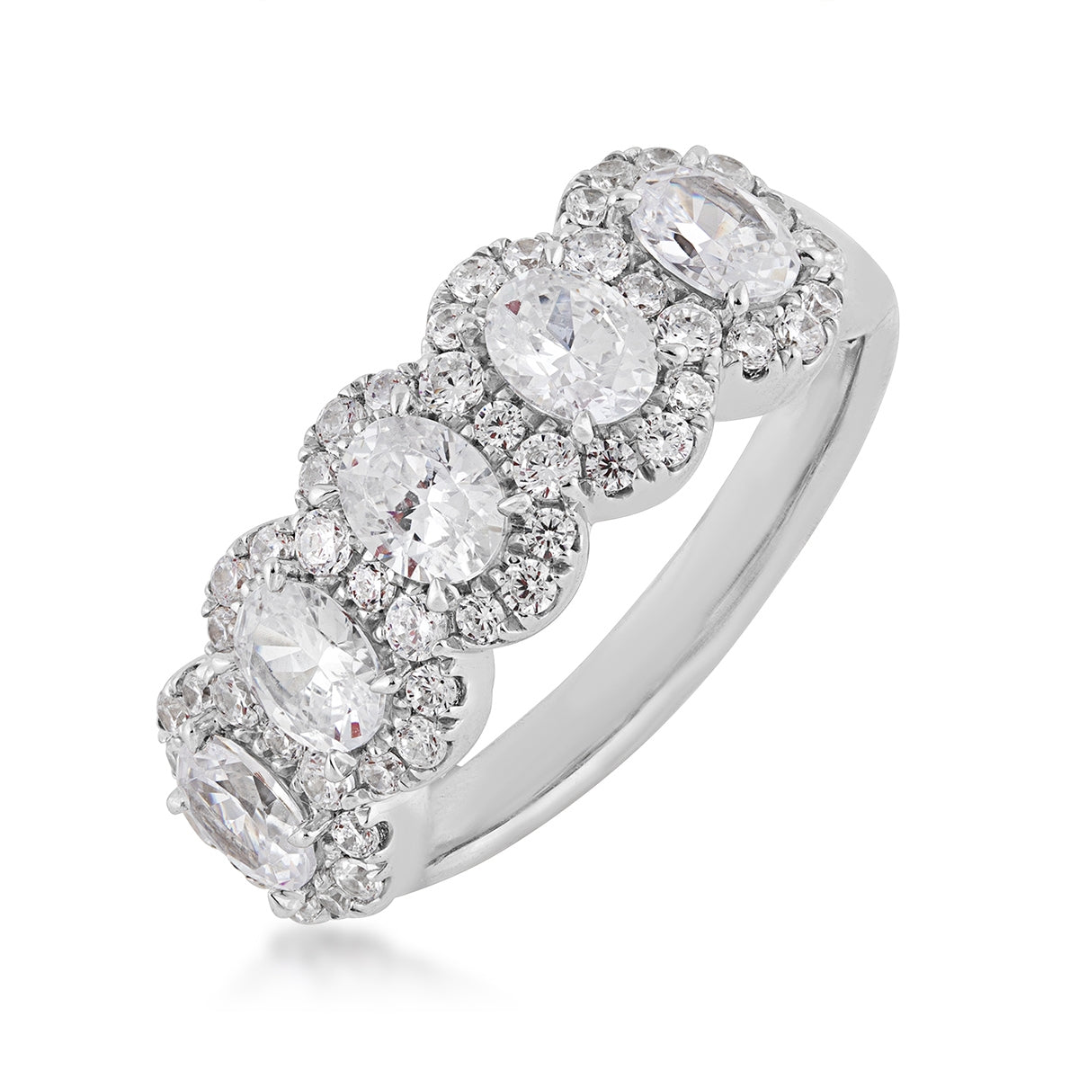 Adamante 1-1/2 ct. tw. Lab-Grown Oval 5-Stone Diamond Halo Anniversary Ring in 14K White Gold front view