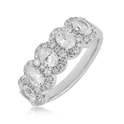 Adamante 1-1/2 ct. tw. Lab-Grown Oval 5-Stone Diamond Halo Anniversary Ring in 14K White Gold front view